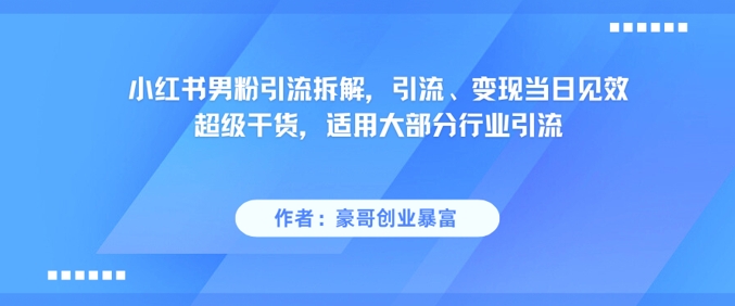 小红书男粉引流拆解，引流、变现当日见效超级干货，适用大部分行业引流-项目网