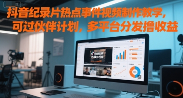 抖音纪录片热点事件视频制作教学，可过伙伴计划，多平台分发撸收益-项目网