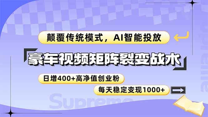 豪车视频矩阵裂变战术，颠覆传统模式，AI智能投放，日增400+高净值创业…-项目网