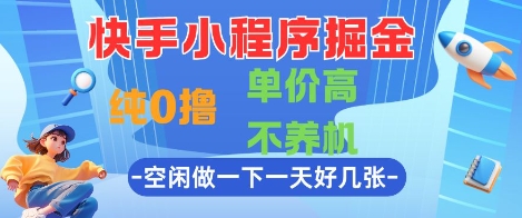 快手小程序掘金，纯0撸，单价高不养机 利用空闲时间做一做，一天好几张【揭秘】-项目网