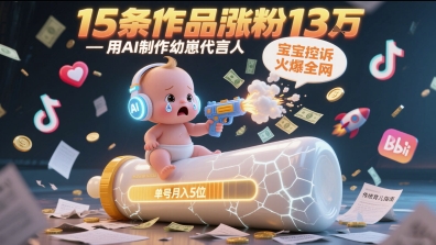 用AI制作幼崽代言人，宝宝的控诉火爆全网，15条作品涨粉13W，单号月入5位数实操教程-项目网