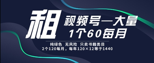 租视频号，一个60每月，2个120.纯绿色、无风险，常年租【揭秘】-项目网
