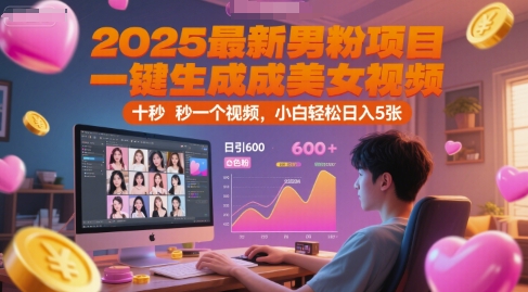 2025最新男粉项目，一键生成美女视频，日引600+色粉 十秒一个视频，小白轻松日入5张【揭秘】-项目网