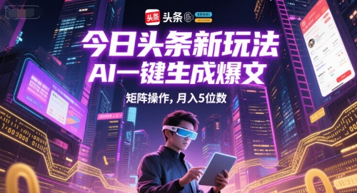 今日头条新玩法，AI一键生成爆文，矩阵操作，月入5位数-项目网
