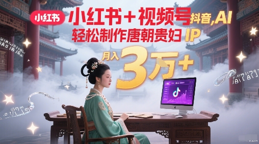 小红书+视频号+抖音，AI轻松制作唐朝贵妇IP，每天30分钟，轻松产出N条，月入3W+-项目网