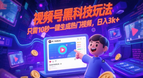 视频号黑科技玩法，只需10秒一键生成热门视频，日入3k+【揭秘】-项目网