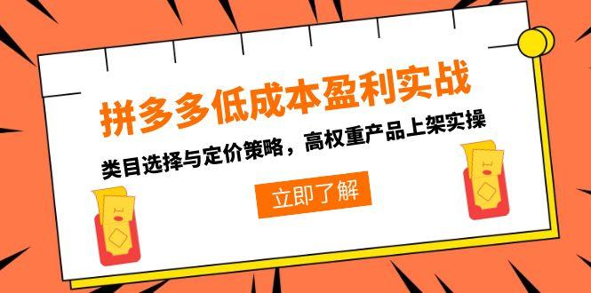拼多多低成本盈利实战，类目选择与定价策略，高权重产品上架实操-项目网