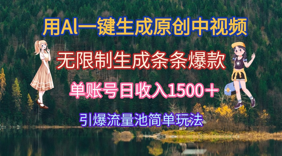 用Al一键生成原创中视频，无限制生成条条爆款，单账号日收入1500＋引爆…-项目网