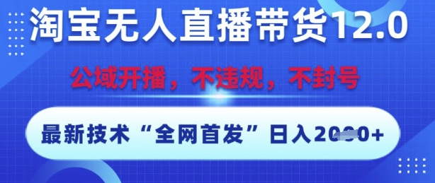 淘宝无人直播带货12.0，最新技术，不封号，不违规，操作简单，开播爆单，日入多张【揭秘】-项目网