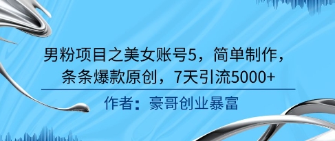 男粉项目之美女账号5，简单制作，条条爆款原创，7天引流5000+-项目网