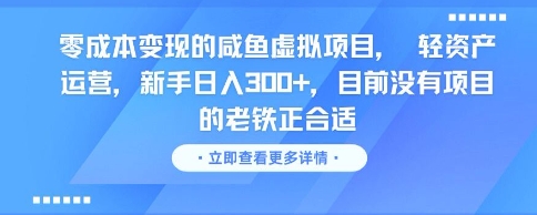 零成本变现的咸鱼虚拟项目， 轻资产运营，新手日入3张+，目前没有项目的老铁正合适-项目网