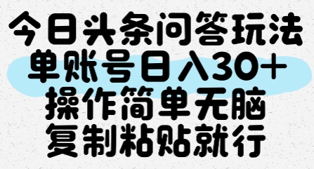 今日头条问答玩法，单账号日入30+，操作简单无脑复制粘贴就行-项目网