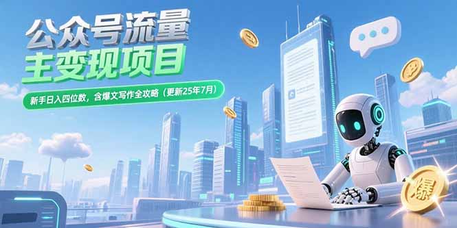 公众号流量主变现项目，新手日入四位数，含爆文写作全攻略(更新25年7月-项目网