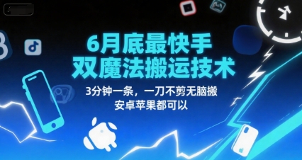 6月底最新快手双魔法搬运技术，3分钟一条，一刀不剪无脑搬，安卓苹果都可以-项目网