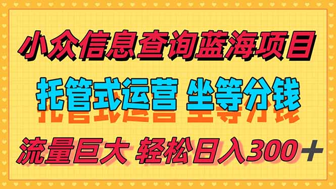 稳定日入300＋，小众信息查询蓝海项目，全程懒人式托管，解放你的时间-项目网
