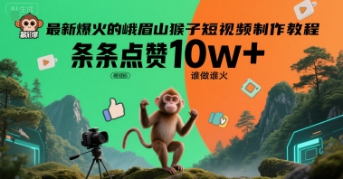 最新爆火的峨眉山猴子短视频制作教程，条条点赞10w+，谁做谁火【教程+提示词】-项目网