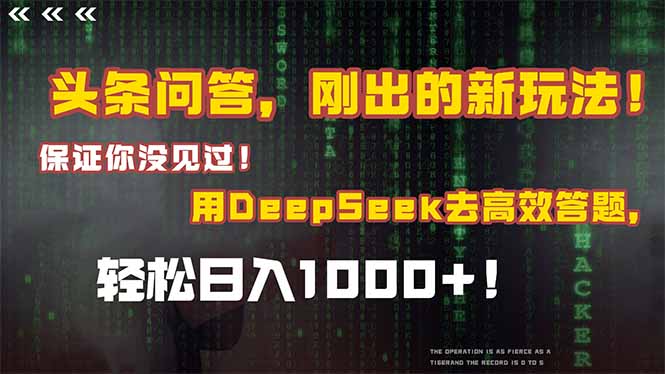 头条问答，刚出的新玩法！保证你没见过！结合Deepseek高效答题，日入1000+-项目网