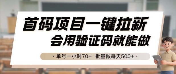 首码项目一键拉新，会用验证码就能做 单号一小时70+，批量做每天5张【揭秘】-项目网
