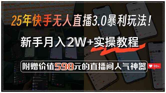 25年快手无人直播3.0暴利玩法！，新手月入2W+实操教程，附赠价值598元…-项目网