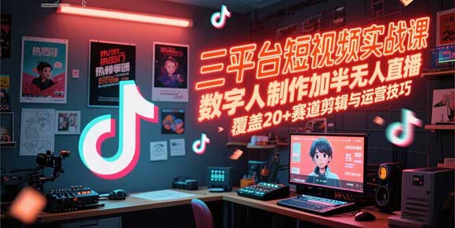 三平台短视频实战课，数字人制作加半无人直播，覆盖20+赛道剪辑与运营技巧-项目网