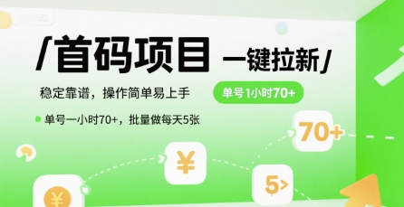首码一键拉新项目，稳定靠谱，操作简单易上手，单号一小时70+，批量做每天5张【揭秘】-项目网