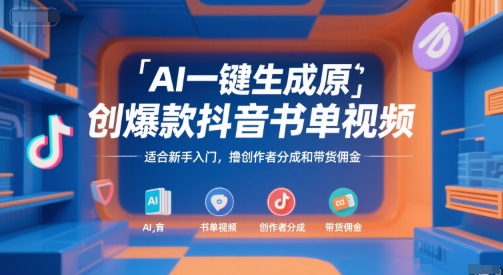 AI一键生成原创爆款抖音书单视频，适合新手入门，撸创作者分成和带货佣金【揭秘】-项目网