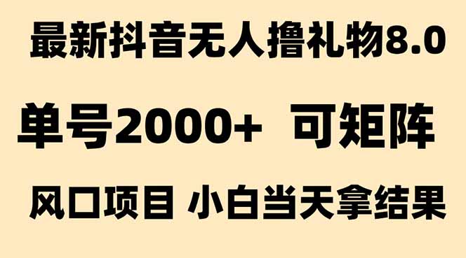 抖音无人撸礼物8.0玩法 全新风口   见效果快  全无人  单号当天产出2000+-项目网