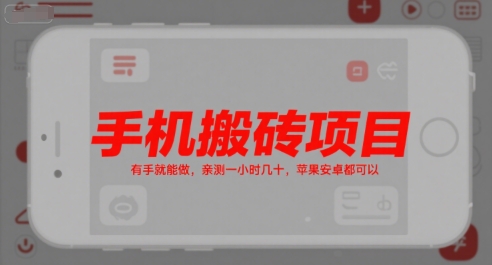 手机搬砖项目，有手就能做，亲测一小时几十，苹果安卓都可以-项目网