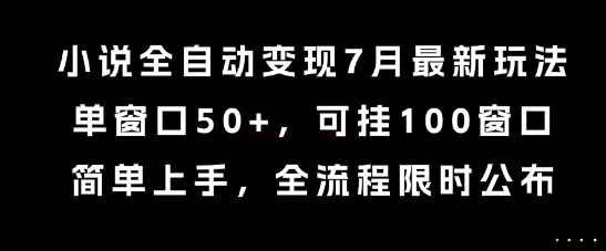 小说全自动变现7月玩法，单窗口50+，可挂100窗口，简单上手，全流程限时公布【揭秘】-项目网