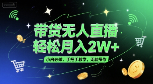 带货无人直播，轻松月入2W+，小白必做，手把手教学，无脑操作(附学习资料)-项目网