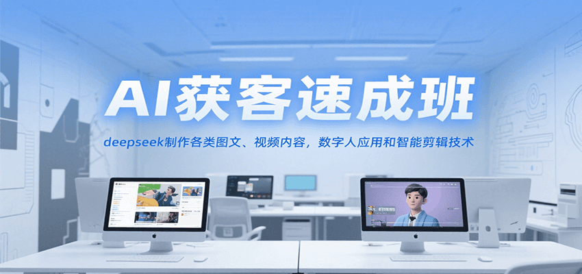 AI获客速成班，deepseek制作各类图文、视频内容，数字人应用和智能剪辑技术-项目网