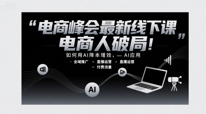 电商峰会最新线下课，电商人破局，如何用AI降本增效，AI应用-全域推广-直播运营-付费流量-项目网
