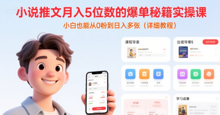 小说推文月入5位数的爆单秘籍实操课，，小白也能从0粉到日入多张(详细教程)-项目网