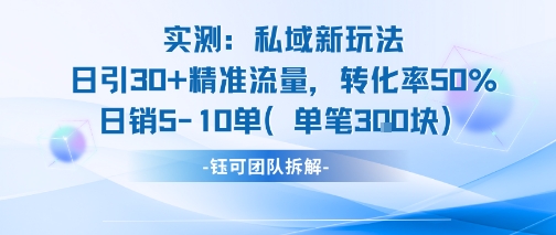 实测私域新玩法日引30加精准流量转化率50%日销5-10单每笔3张-项目网