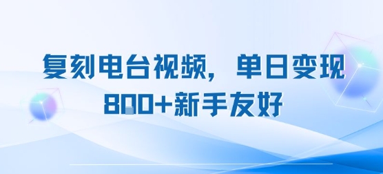 复刻电台视频，单日变现8张+新手友好，长期可做-项目网