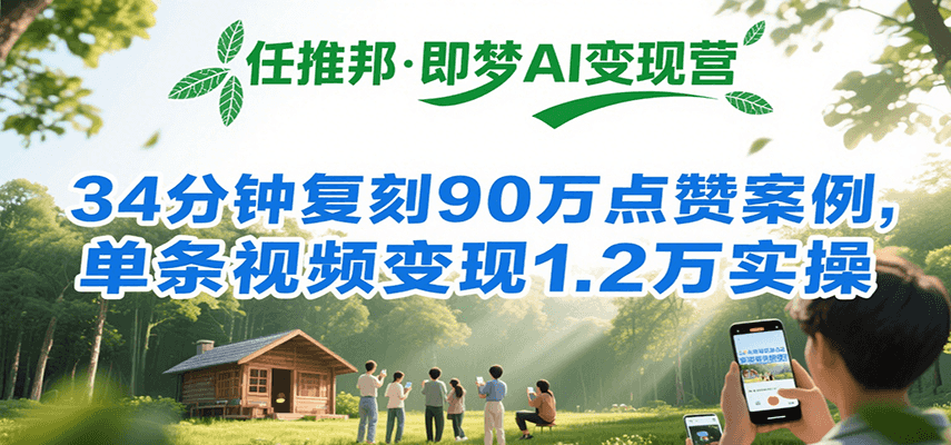 任推邦·即梦AI变现营，34分钟复刻90万点赞案例，单条视频变现1.2万实操-项目网