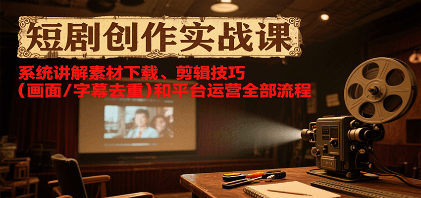 短剧创作实战课，系统讲解素材下载、剪辑技巧(画面/字幕去重)和平台运营全部流程-项目网