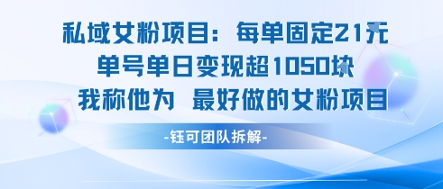 私域女粉项目：每单固定21块，单日变现超1k+，最好做的女粉项目-项目网