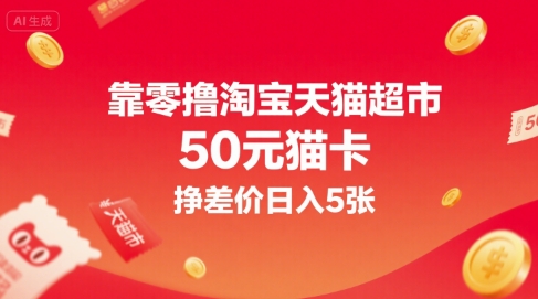 靠零撸淘宝天猫超市50元猫卡，挣差价日入5张-项目网