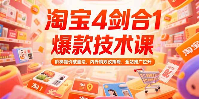 淘宝4剑合1爆款技术课73期：阶梯提价破量法，内外销双改策略 全站推广拉升-项目网