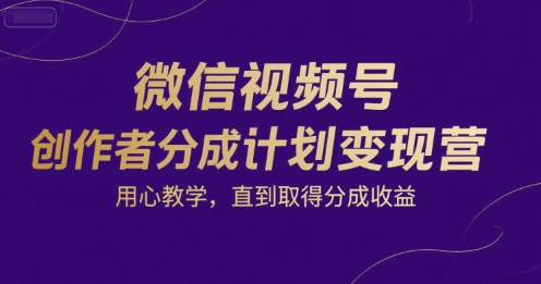 微信视频号创作者分成计划变现营，用心教学，直到取得分成收益-项目网