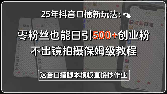 25年抖音口播新玩法：零粉丝也能日引500+创业粉，不出镜拍摄保姆级教程…-项目网