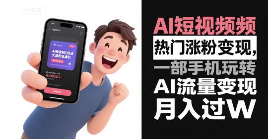 AI短视频热门涨粉变现，一部手机玩转AI流量变现，月入过W-项目网