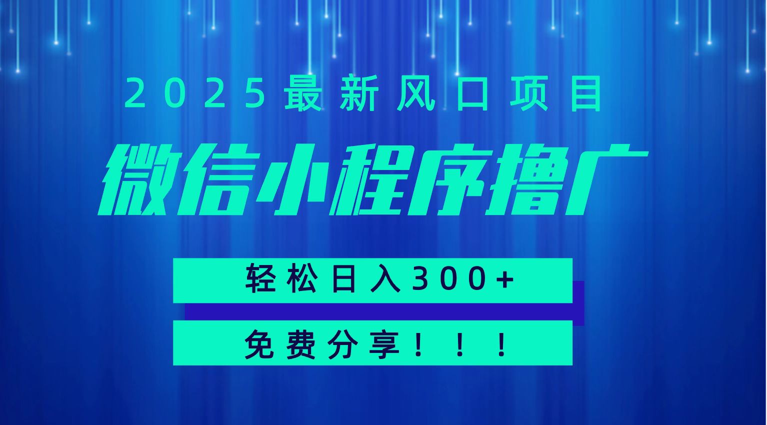 微信小程序撸广，最新风口项目，日入300+ 免费分享 可批量操作 小白可轻松上手！！-项目网