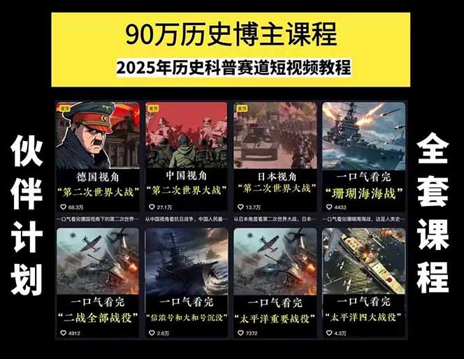 图片[1]-历史短视频赛道变现课，百集素材库应用，文案剪辑技巧，账号运营全案-项目网