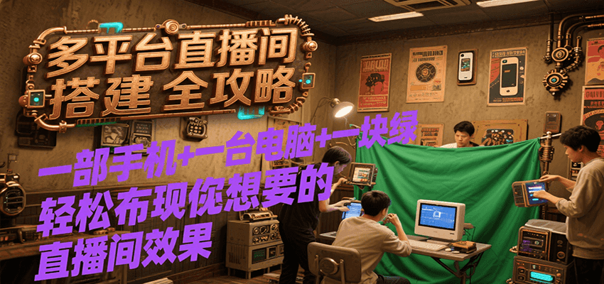 多平台直播间搭建全攻略，一部手机+一台电脑+一块绿布轻松实现你想要的直播间效果-项目网