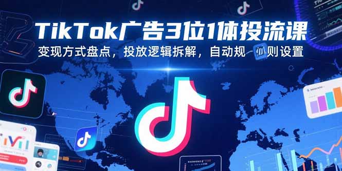 TikTok广告3位1体投流课，变现方式盘点，投放逻辑拆解，自动规则设置-项目网