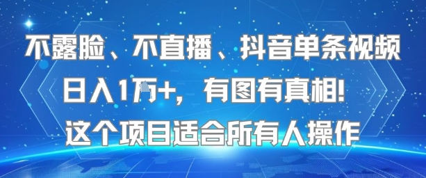 不露脸、不直播、抖音单条视频日入1W+，有图有真相！这个项目适合所有人操作-项目网