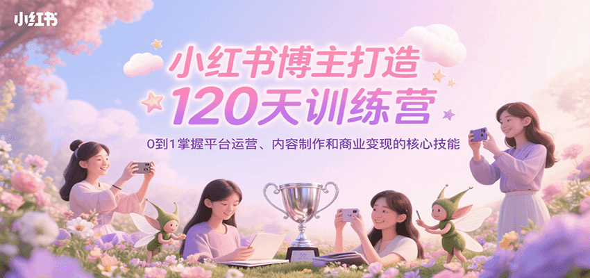 小红书博主打造120天训练营，0到1掌握平台运营、内容制作和商业变现-项目网
