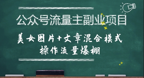 公众号流量主副业项目，美女图片+文章混合模式操作流量爆棚-项目网
